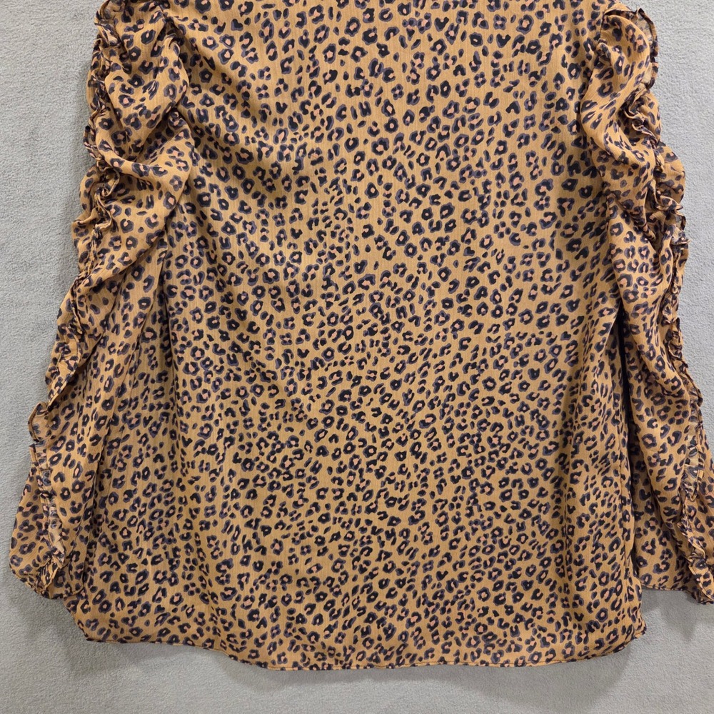 CeCe Ruffle Ruched Leopard Print Blouse Women's Size Small Office Romantic Chic - Picture 9 of 14